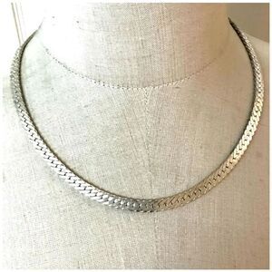 Silver  tone flat herringbone chain necklace